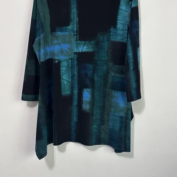 Clara Sun Woo Tunic XL Green Watercolor Paint Stroke Parachute Hem 3/4 Sleeve - Picture 8 of 10